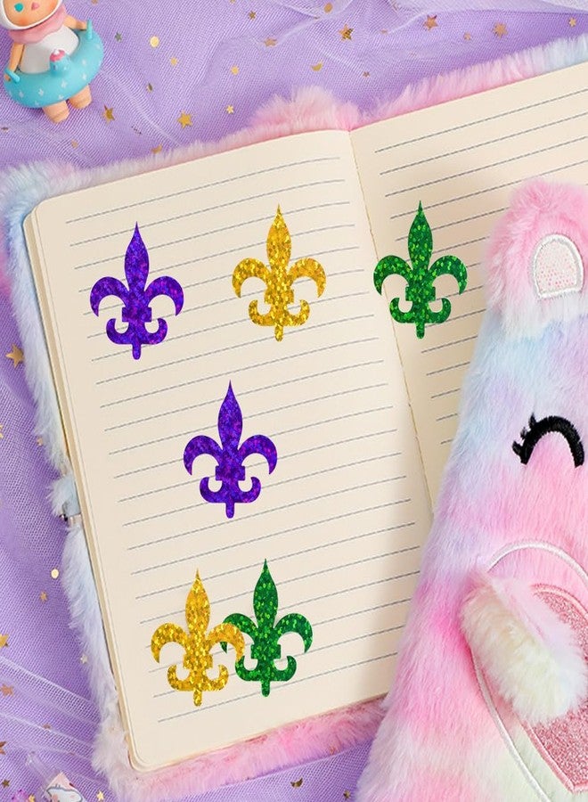 RUPOFUZA 500Pcs Mardi Gras Stickers Roll 1.2in Laser Fleur de Lis Seal Stickers Yellow Green Purple Waterproof Label Tag Self-Adhesive Decals for Carnival Party Supplies Envelope Journal Decorations - Image 2